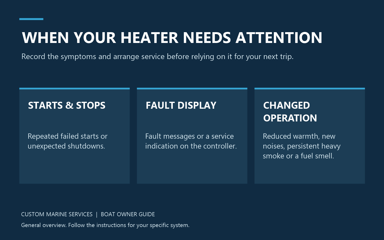 Marine Heater Service Warning Signs Marine heater service warning signs: repeated shutdowns, fault messages, and changed operation.